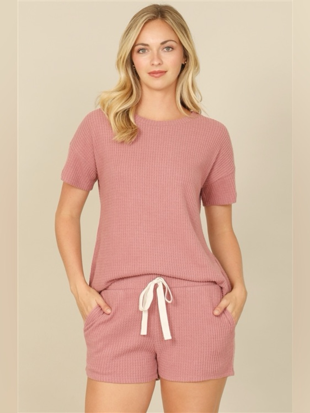 Soft Lounge Shorts Set Waffle Knit Matching Set